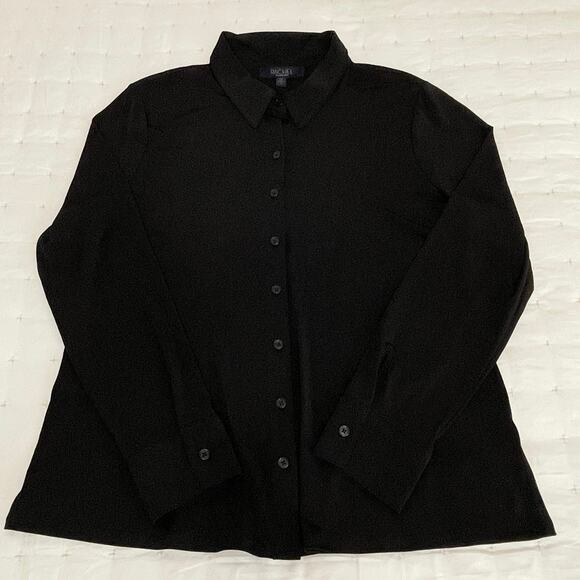 Rachel Zoe Women’s L Black Stretch Button-Down Blouse | Classic Minimalist Shirt - Picture 3 of 12